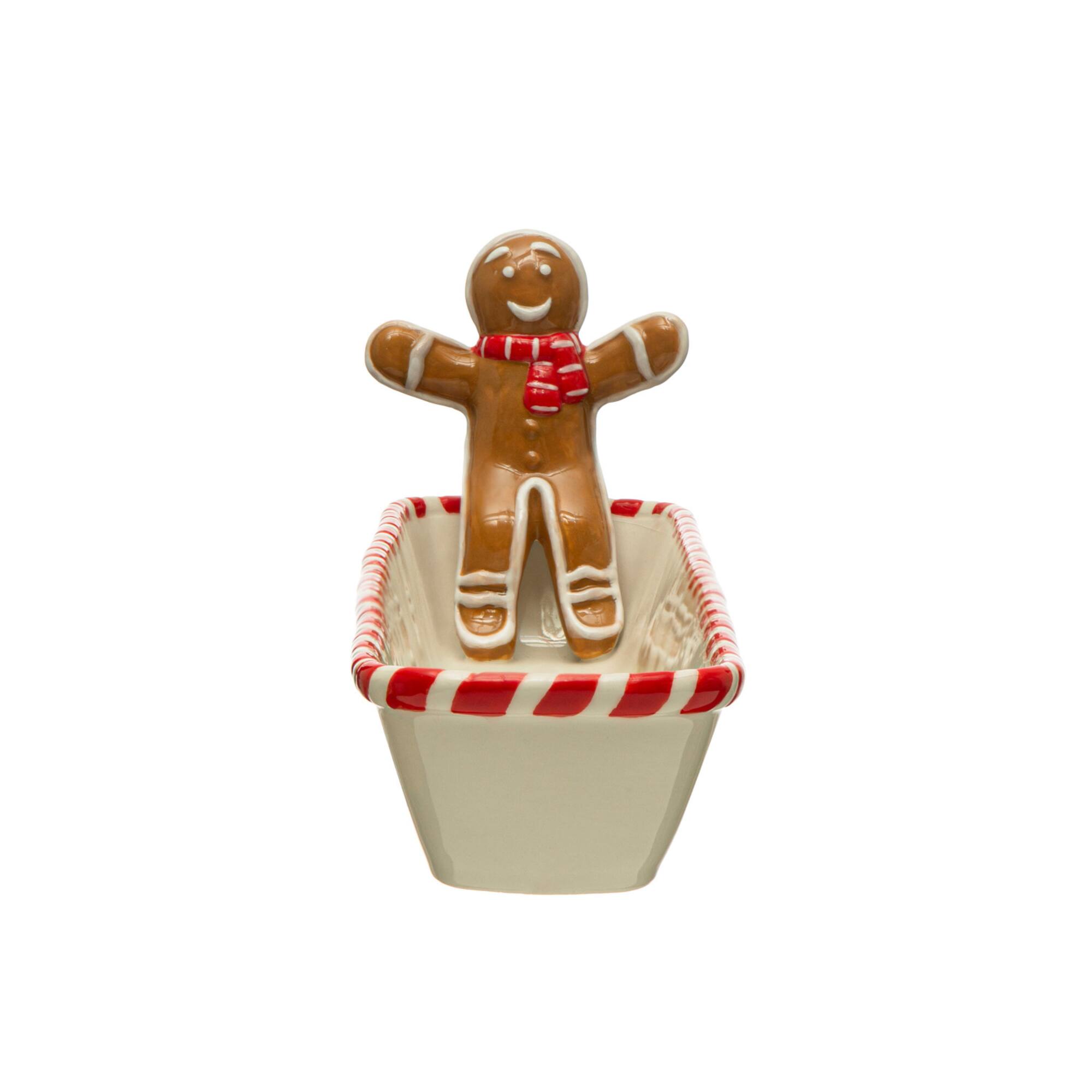 Hello Honey® 14.25" Hand-Painted Candy Cane Edge & Gingerbread Ceramic Cracker Dish